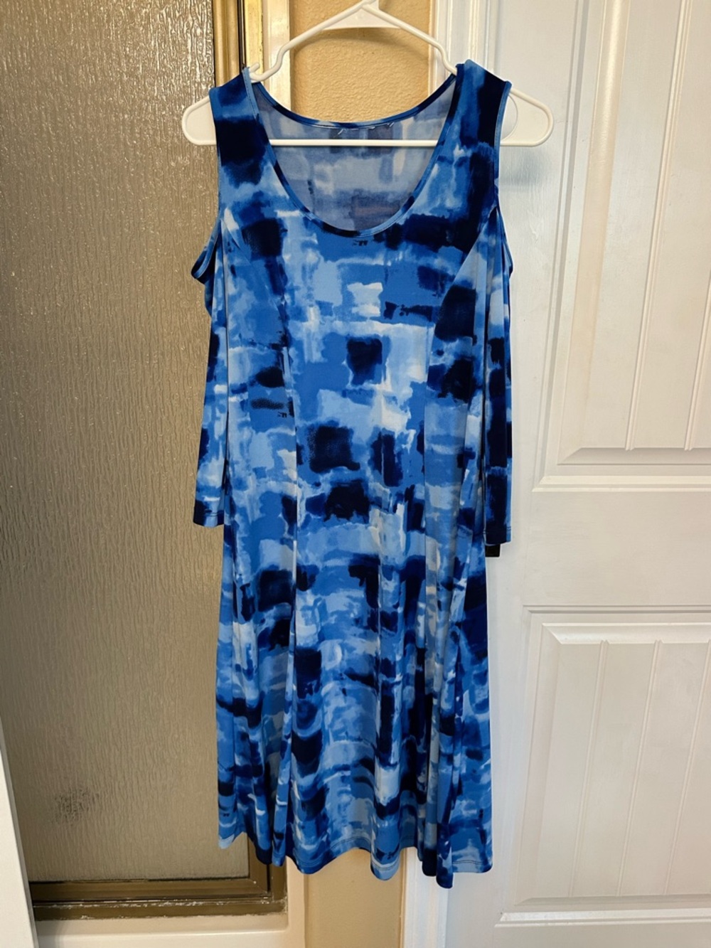 Blue Tie-Dye Cold-Shoulder Swing Dress by Susan Graver